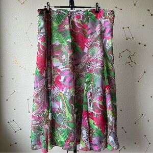 Vintage Gerry Weber Multi-Color Green/Pink Paisley Floral Midi Skirt Abstract